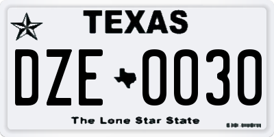 TX license plate DZE0030