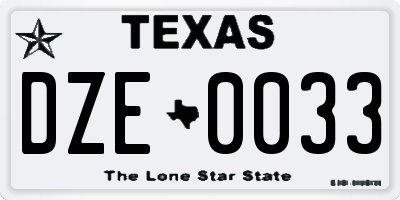 TX license plate DZE0033