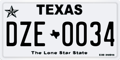 TX license plate DZE0034