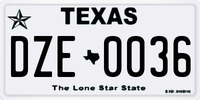 TX license plate DZE0036