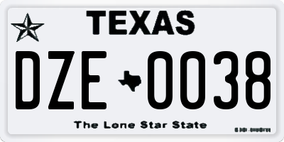 TX license plate DZE0038