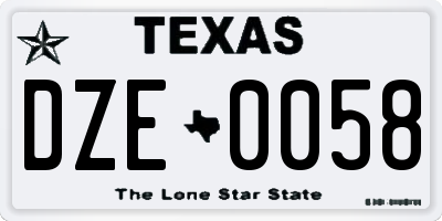 TX license plate DZE0058