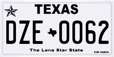 TX license plate DZE0062