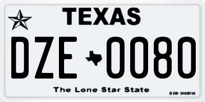 TX license plate DZE0080