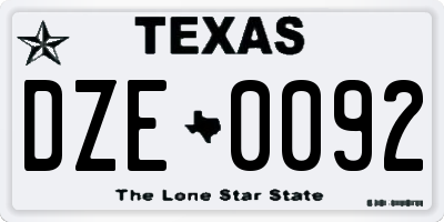 TX license plate DZE0092