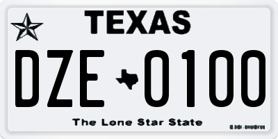TX license plate DZE0100