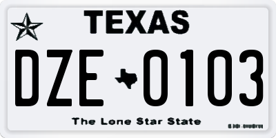 TX license plate DZE0103