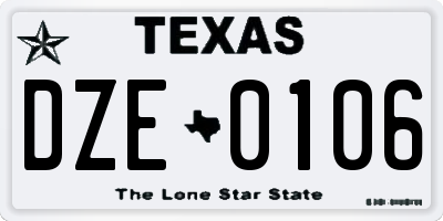 TX license plate DZE0106
