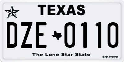 TX license plate DZE0110