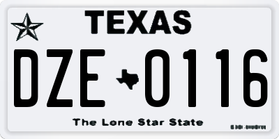 TX license plate DZE0116