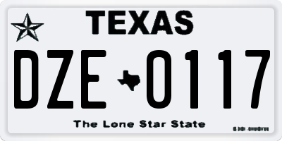 TX license plate DZE0117