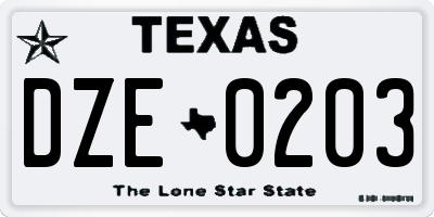 TX license plate DZE0203