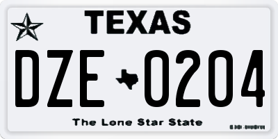 TX license plate DZE0204