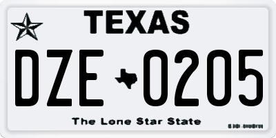 TX license plate DZE0205