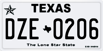 TX license plate DZE0206
