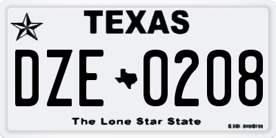 TX license plate DZE0208