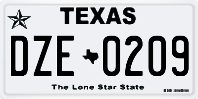 TX license plate DZE0209