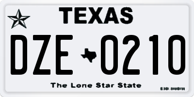 TX license plate DZE0210