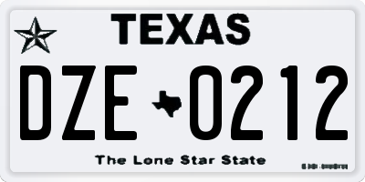 TX license plate DZE0212