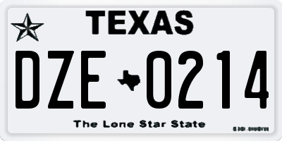 TX license plate DZE0214