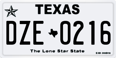 TX license plate DZE0216