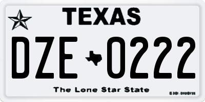 TX license plate DZE0222