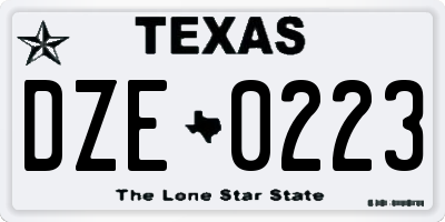 TX license plate DZE0223