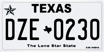 TX license plate DZE0230