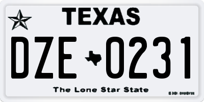 TX license plate DZE0231