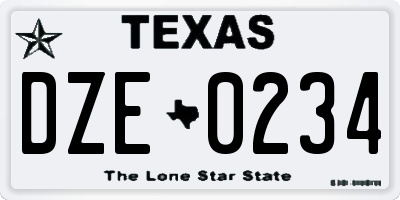 TX license plate DZE0234