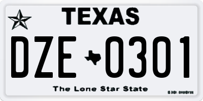 TX license plate DZE0301