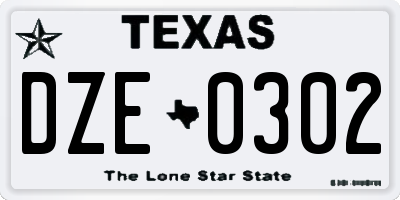 TX license plate DZE0302