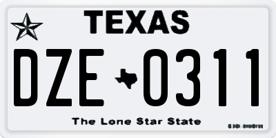 TX license plate DZE0311