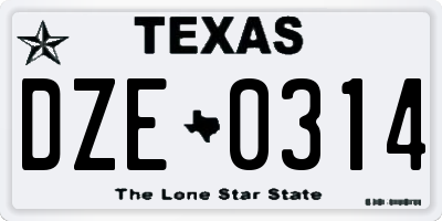 TX license plate DZE0314