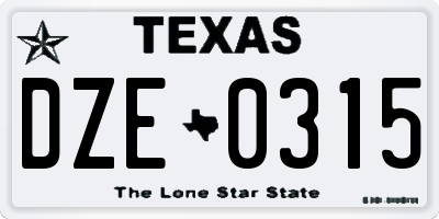 TX license plate DZE0315
