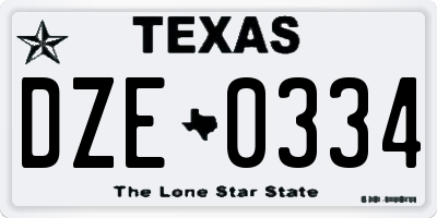 TX license plate DZE0334