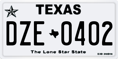 TX license plate DZE0402