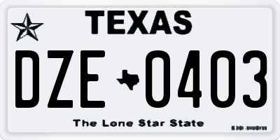 TX license plate DZE0403