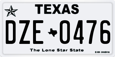 TX license plate DZE0476