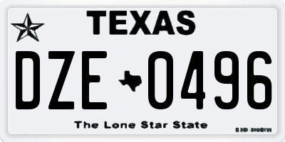 TX license plate DZE0496