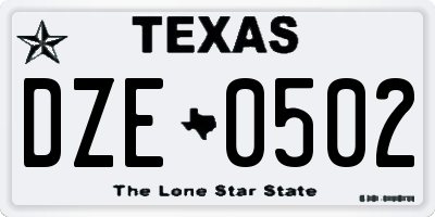 TX license plate DZE0502