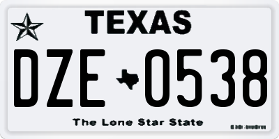 TX license plate DZE0538