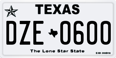 TX license plate DZE0600