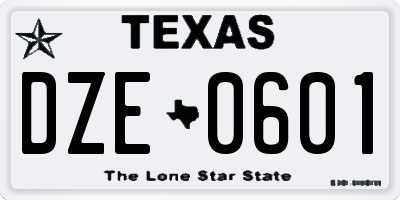 TX license plate DZE0601