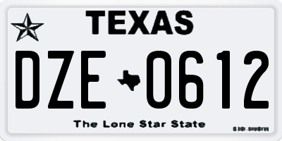 TX license plate DZE0612