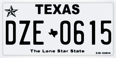 TX license plate DZE0615