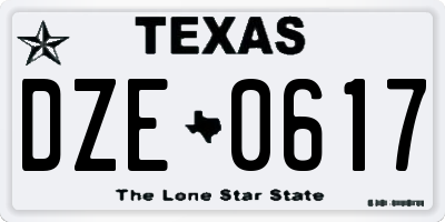 TX license plate DZE0617
