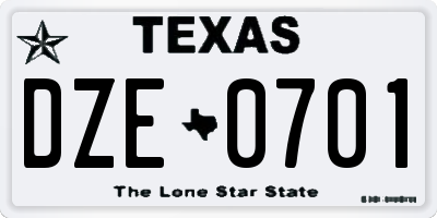 TX license plate DZE0701