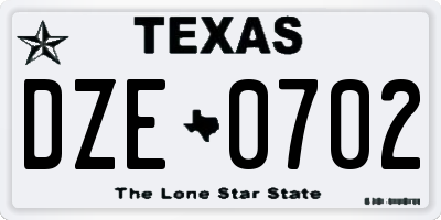 TX license plate DZE0702