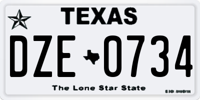 TX license plate DZE0734